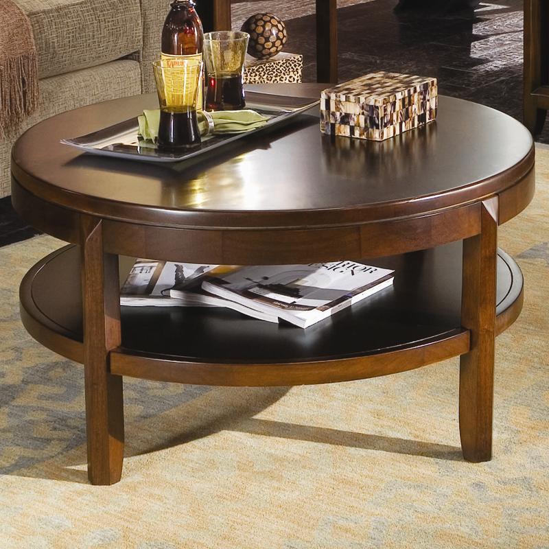 American Drew Tribecca Round Cocktail Table with Lower Shelf Mueller